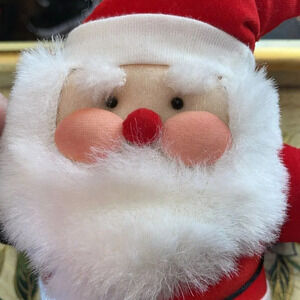 Santa Claus Christmas Tree Ornament Velvet Velour‎ Heart Vintage 7.5 Inch